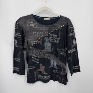 Vintage Cactus girls of the west Top Womens L Black Tatoo Western Wild West